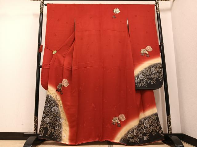 平和屋着物●豪華振袖　更紗枝花文　暈し染め　金銀彩　正絹　逸品　AABG0441ph