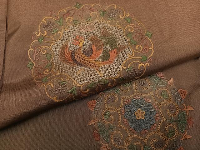 平和屋着物●本場大島紬　染大島　訪問着　中国三大刺繍　汕頭刺繍　スワトウ刺繍　鳳凰花文　暈し染め　正絹　逸品　AABG0449ph_4