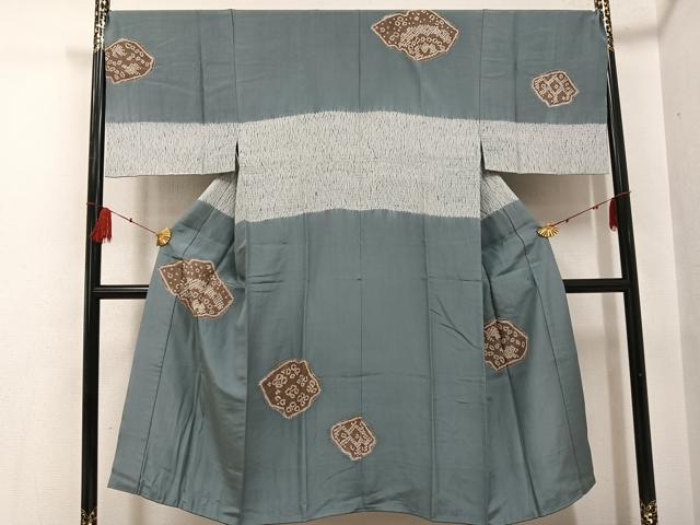 平和屋着物●男性　長襦袢　袷　絞り　幾何学花文　正絹　逸品　AABG0458ph