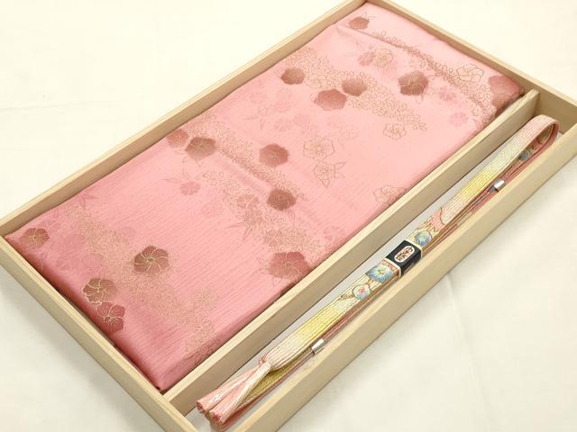 平和屋本店●和装小物　帯締め・帯揚げセット　高麗組　刺繍　舞花文　金糸　暈し染め　逸品　未使用　AABG0765ay
