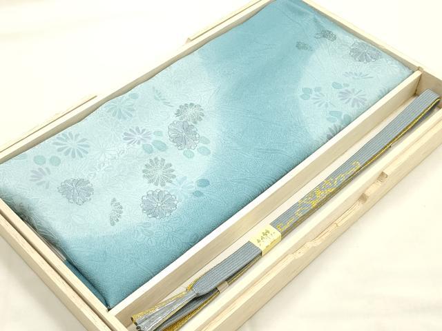 平和屋本店●和装小物　帯締め・帯揚げセット　高麗組 綾出し　草花文　地紋起こし　金糸　正絹　逸品　未使用　AABG0778ay