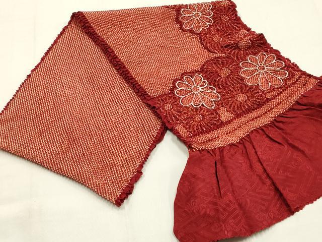 平和屋本店●和装小物　帯締め・帯揚げセット　振袖用　総絞り　花柄　菊　ビーズ　金糸　逸品　未使用　AABG0784ay