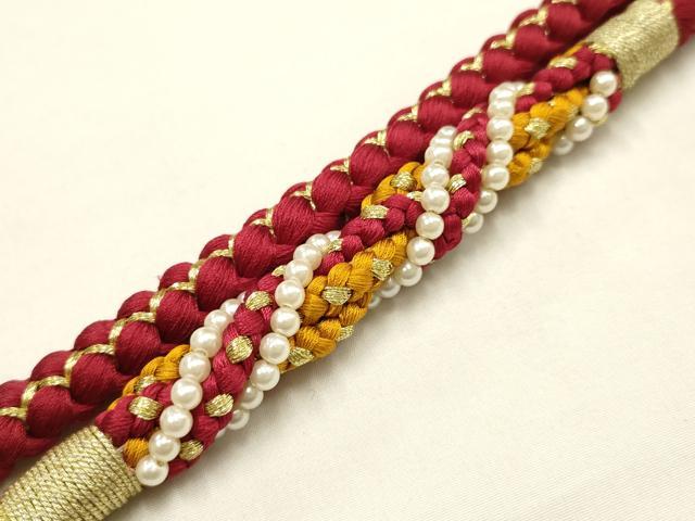 平和屋本店●和装小物　帯締め・帯揚げセット　振袖用　総絞り　花柄　菊　ビーズ　金糸　逸品　未使用　AABG0784ay