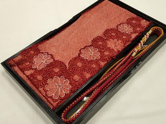 平和屋本店●和装小物　帯締め・帯揚げセット　振袖用　総絞り　花柄　菊　ビーズ　金糸　逸品　未使用　AABG0784ay