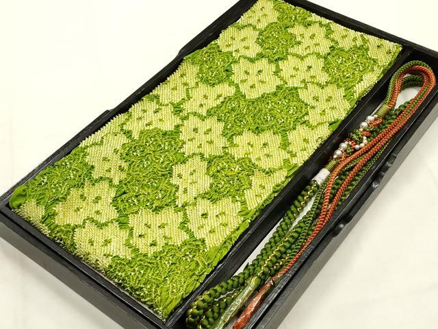平和屋本店●和装小物　帯締め・帯揚げセット　振袖用　総絞り　花尽くし　パール　ラインストーン　金糸　逸品　未使用　AABG0786ay