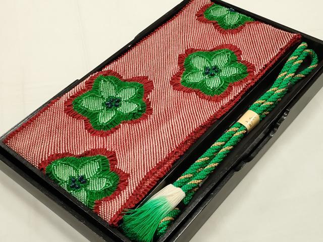 平和屋本店●和装小物　帯締め・帯揚げセット　振袖用　総絞り　舞花文　金糸　撚り房　逸品　未使用　AABG0787ay