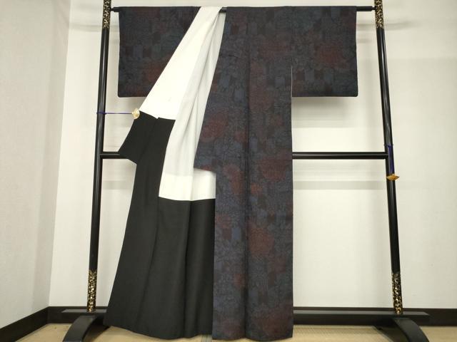 平和屋着物●本場結城紬　重要無形文化財　100亀甲　菊　正絹　逸品　AABG0816ck_2