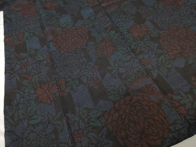 平和屋着物●本場結城紬　重要無形文化財　100亀甲　菊　正絹　逸品　AABG0816ck_3