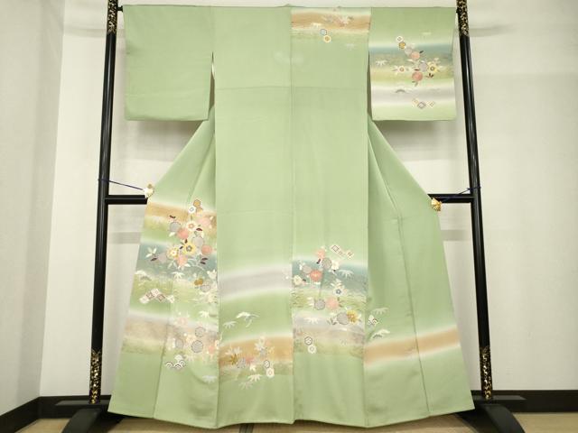 平和屋着物●創業460年・千總　訪問着　駒刺繍　舞花文　暈し染め　金彩　正絹　逸品　AABG0821ck