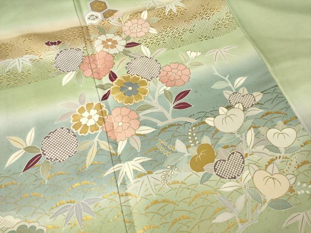 平和屋着物●創業460年・千總　訪問着　駒刺繍　舞花文　暈し染め　金彩　正絹　逸品　AABG0821ck_3