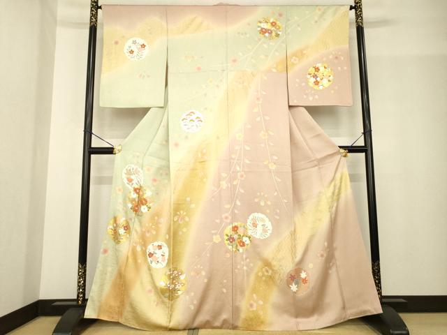 平和屋着物●訪問着　雪輪花文　暈し染め　金銀彩　正絹　逸品　AABG0838ck 平和屋着物○訪問着 雪輪花文 暈し染め 金銀彩 正絹 逸品 AABG0838ckの