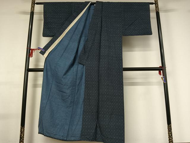 平和屋着物▽上質な紬　単衣　幾何学文様　正絹　逸品　AABG0922jh_2