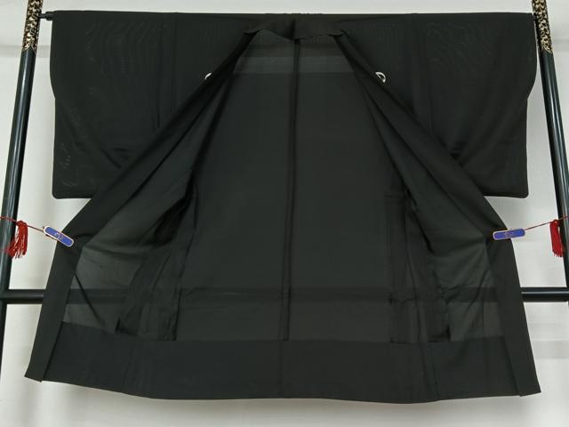 平和屋着物▽男性　羽織　黒紋付　スリーシーズン　春夏秋　塵除け　暗黒色　正絹　逸品　AABG0930jh_1
