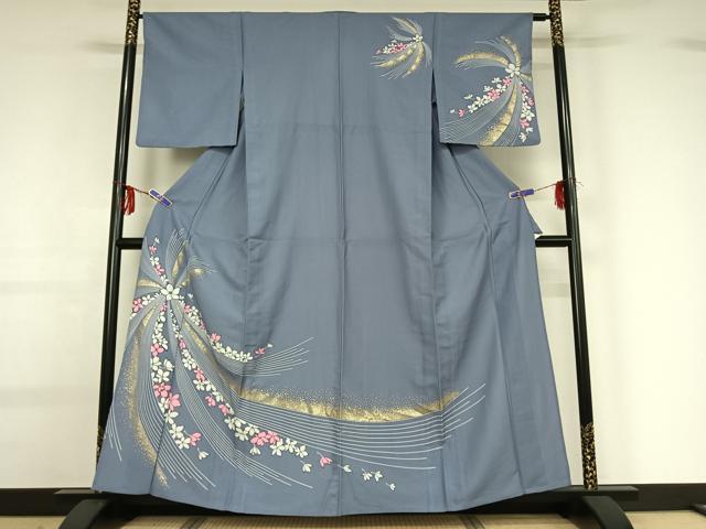 平和屋着物▽訪問着　単衣　草花文　金彩　洗える着物　AABG0967jh