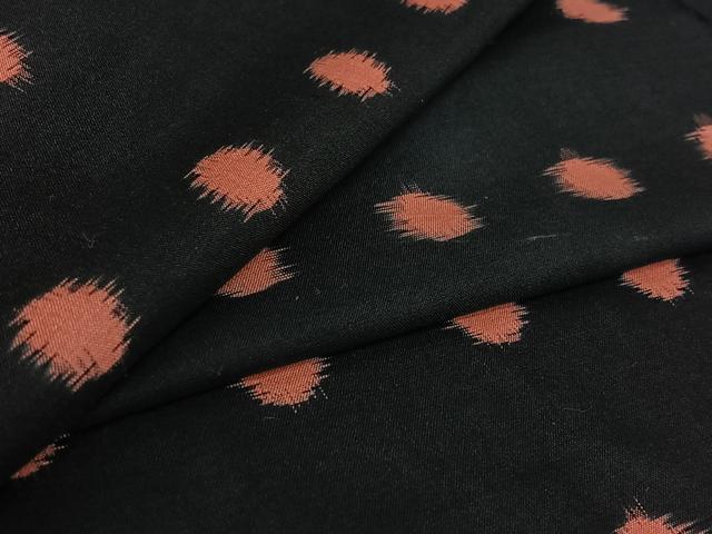 平和屋着物▽上質な紬　単衣　丸文　黒地　正絹　逸品　AABG0981jh
