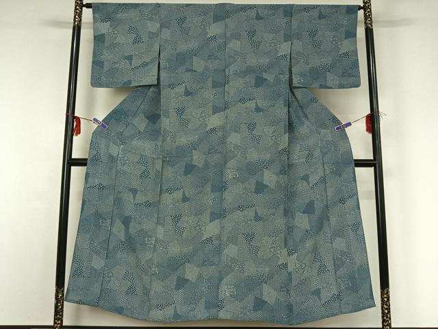 平和屋着物▽江戸小紋　単衣　切嵌花文　正絹　逸品　AABG0988jh_1