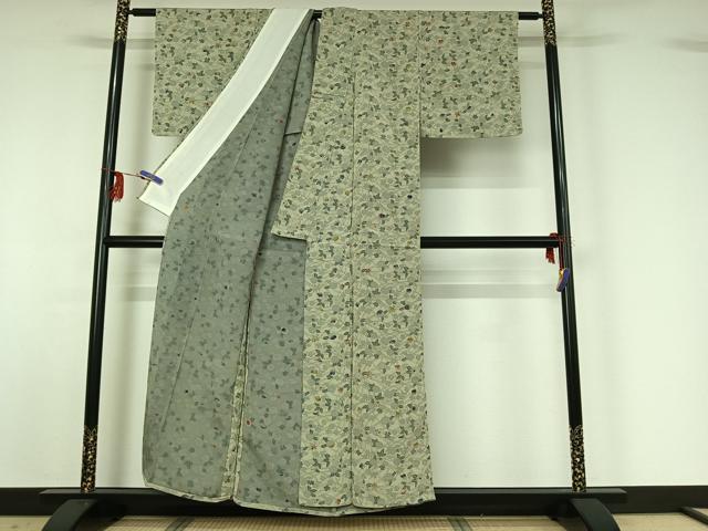 平和屋着物▽上質な小紋　単衣　型染め　草花文　鬼しぼ縮緬　正絹　逸品　AABG0990jh_2