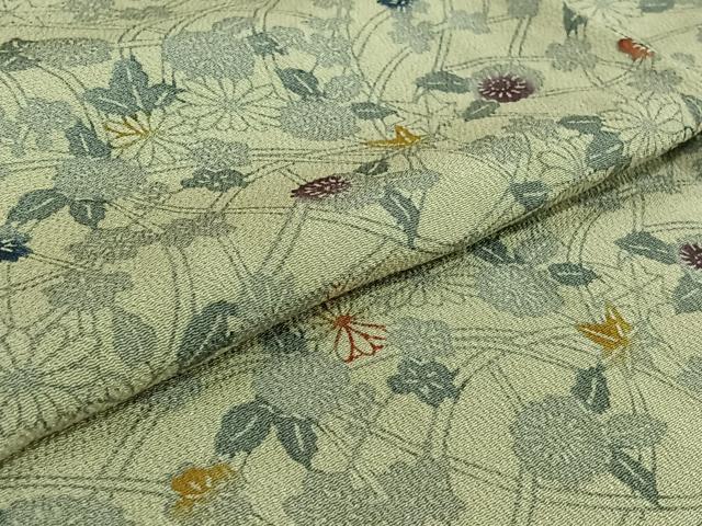 平和屋着物▽上質な小紋　単衣　型染め　草花文　鬼しぼ縮緬　正絹　逸品　AABG0990jh_4