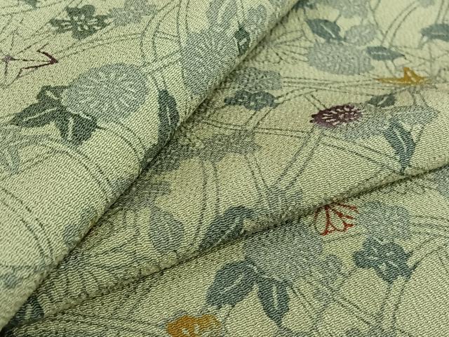 平和屋着物▽上質な小紋　単衣　型染め　草花文　鬼しぼ縮緬　正絹　逸品　AABG0990jh