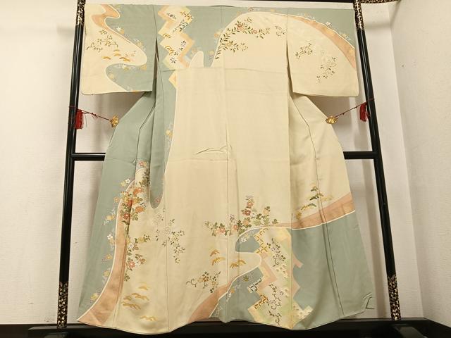平和屋着物●創業460年・千總　訪問着　駒刺繍　花唐草文　金彩　正絹　逸品　AABG1070ph