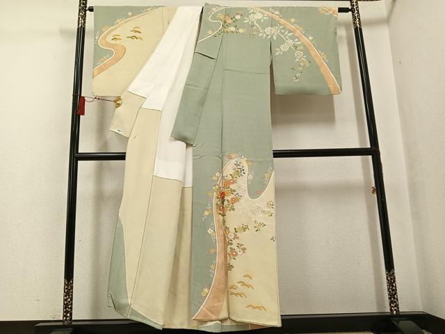 平和屋着物●創業460年・千總　訪問着　駒刺繍　花唐草文　金彩　正絹　逸品　AABG1070ph_1