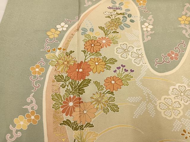 平和屋着物●創業460年・千總　訪問着　駒刺繍　花唐草文　金彩　正絹　逸品　AABG1070ph_4