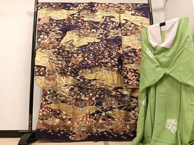 平和屋着物●豪華振袖・長襦袢(無双仕立て)セット　駒刺繍　松竹梅渡り橋風景文　金彩　正絹　逸品　AABG1102ph 35,490円