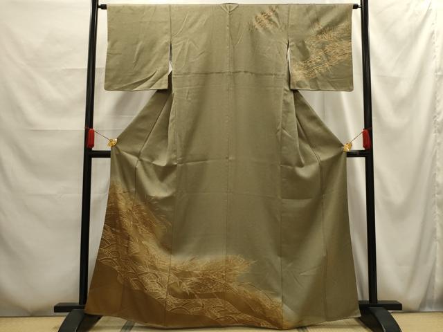 平和屋着物■訪問着　駒刺繍　流水草花文　暈し染め　金彩　正絹　逸品　AABG1130sx