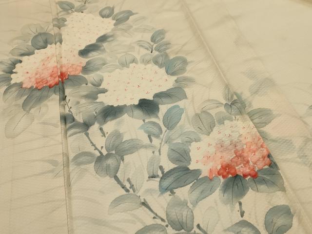 平和屋着物＊夏物　訪問着　変わり絽　手描き　紫陽花　正絹　逸品　AABG2012jd 平和屋着物＊夏物 訪問着 変わり絽 手描き 紫陽花 正絹 逸品