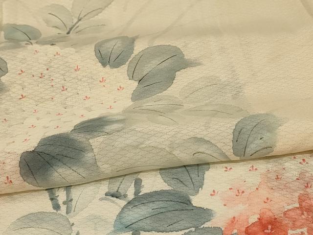 平和屋着物＊夏物　訪問着　変わり絽　手描き　紫陽花　正絹　逸品　AABG2012jd 平和屋着物＊夏物 訪問着 変わり絽 手描き 紫陽花 正絹 逸品