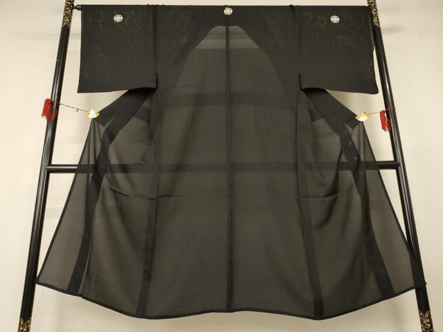 平和屋着物＊夏物　男性　黒紋付　絽　正絹　逸品　AABG2068jd