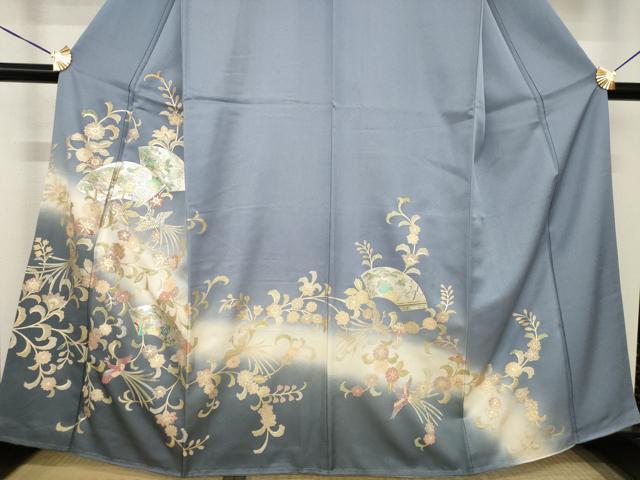 平和屋着物●訪問着　地紙鳳凰花文　暈し染め　金銀彩　正絹　逸品　AABG2636ck_2