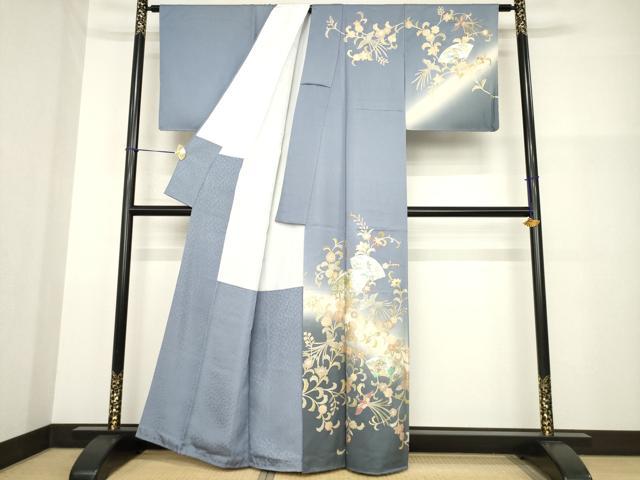 平和屋着物●訪問着　地紙鳳凰花文　暈し染め　金銀彩　正絹　逸品　AABG2636ck_1