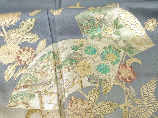平和屋着物●訪問着　地紙鳳凰花文　暈し染め　金銀彩　正絹　逸品　AABG2636ck_5