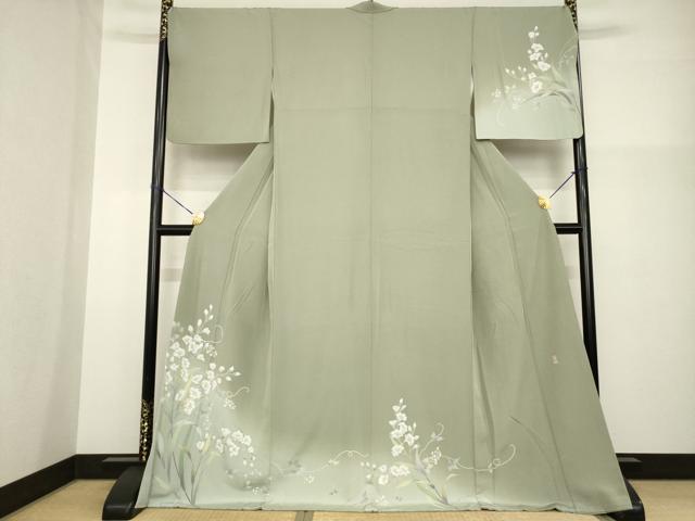 平和屋着物●訪問着　友禅　作家物　草花文　暈し染め　ロング丈　正絹　逸品　AABG2641ck