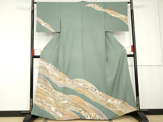 平和屋着物●青山みとも　訪問着　雪輪鹿の子吉祥草花文　金彩　正絹　逸品　AABG2684cs 平和屋着物○青山みとも 訪問着 雪輪鹿の子吉祥草花文 金彩 正絹 逸品
