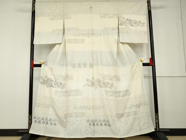 平和屋着物●訪問着　花兎　花唐草　有栖川文様　銀彩　正絹　逸品　AABG2691cs