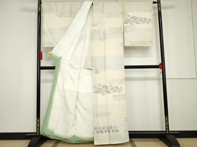 平和屋着物●訪問着　花兎　花唐草　有栖川文様　銀彩　正絹　逸品　AABG2691cs_1