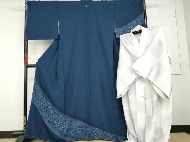 平和屋着物●訪問着　長襦袢(無双仕立て)セット　藍　鳳凰草花文　正絹　逸品　未使用　AABG2706cs