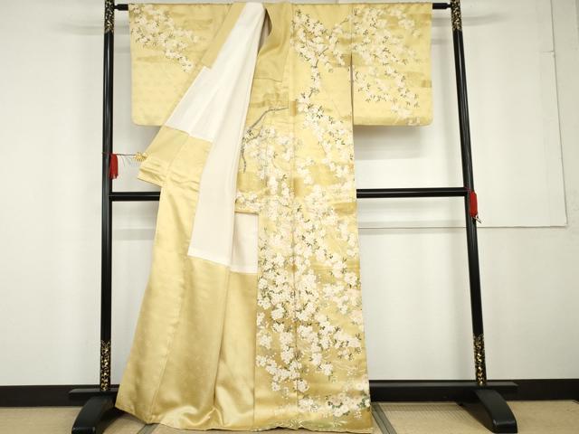 平和屋着物●訪問着　駒刺繍　枝垂れ桜文　暈し染め　金彩　正絹　逸品　AABG2711cs_1