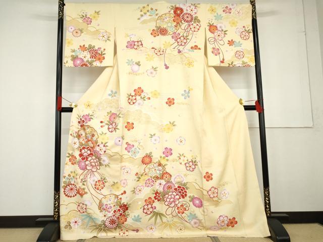 平和屋着物●訪問着　吉祥雪輪草花文　金彩　正絹　逸品　AABG2746cs