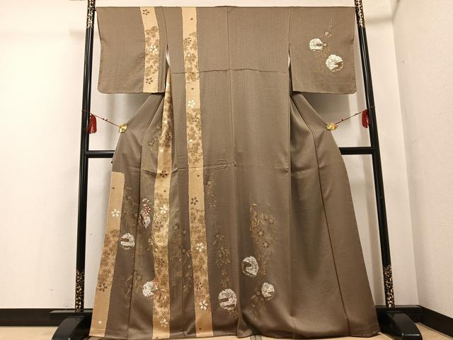 平和屋着物●訪問着　刺繍　雪輪枝花文　金彩　正絹　逸品　未使用　AABG2816ph