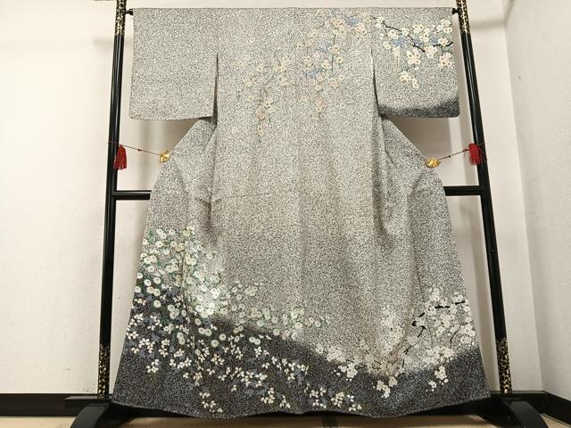 平和屋着物▽訪問着　単衣　杢目絞り　草花丸文　たたき染め　正絹　逸品　CAAQ5180dy 平和屋着物□訪問着 枝花文 たたき染め 金彩 正絹 逸品 BAAV8754hv