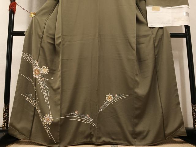 平和屋着物●訪問着　草花文　丹後ちりめん　反端付き　正絹　逸品　AABG2825ph_2