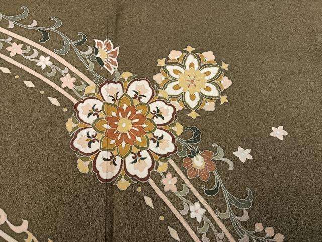 平和屋着物●訪問着　草花文　丹後ちりめん　反端付き　正絹　逸品　AABG2825ph_3