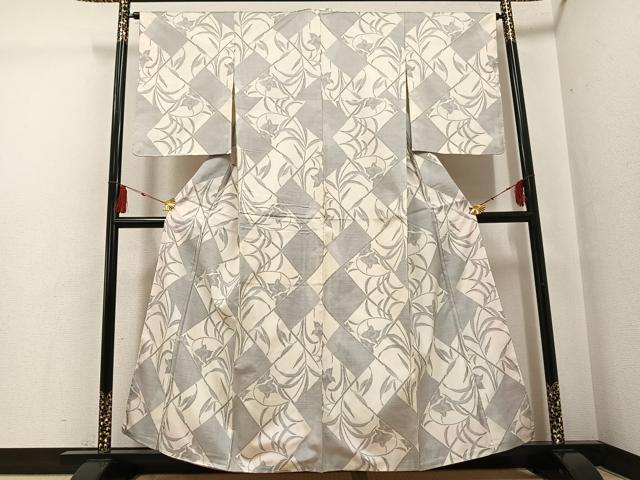 平和屋着物●本場大島紬　白大島　カタス9マルキ　草花文　正絹　逸品　未使用　AABG2831ph 平和屋着物○本場大島紬 白大島 カタス9マルキ 草花文 正絹 逸品 未