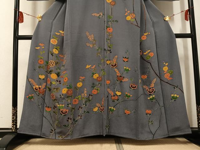 平和屋着物●訪問着　友禅　枝花文　金彩　鬼しぼ縮緬　正絹　逸品　AABG2839ph_2