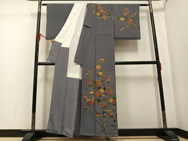 平和屋着物●訪問着　友禅　枝花文　金彩　鬼しぼ縮緬　正絹　逸品　AABG2839ph_1