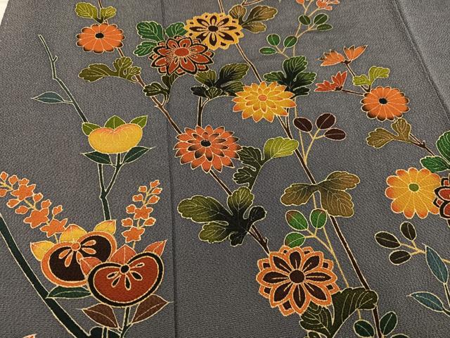 平和屋着物●訪問着　友禅　枝花文　金彩　鬼しぼ縮緬　正絹　逸品　AABG2839ph_3