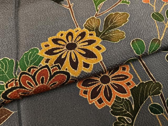 平和屋着物●訪問着　友禅　枝花文　金彩　鬼しぼ縮緬　正絹　逸品　AABG2839ph_4